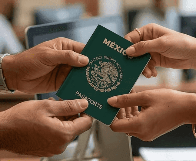 Hands with passport
